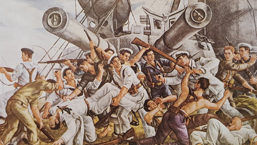 Cuadro alegórico mostrando la sublevación de la marinería del acorazado España el 19 de julio de 1936